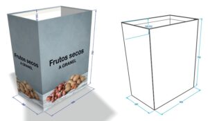 box expositor para exponer frutos secos en tiendas o supermercados en carton