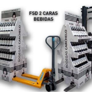 Expositor para botellas de vino o bebidas a dos caras y para envío cargado con producto al supermercado o tienda