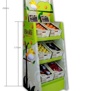 expositor de frutas y verduras en cartón de pie personalizado con diseño cliente