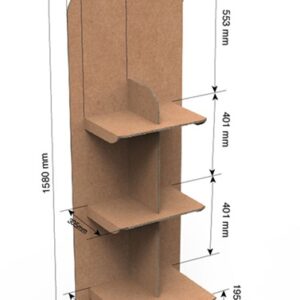 Expositores o estructuras de carton personalizados 3 bandejas con separación central