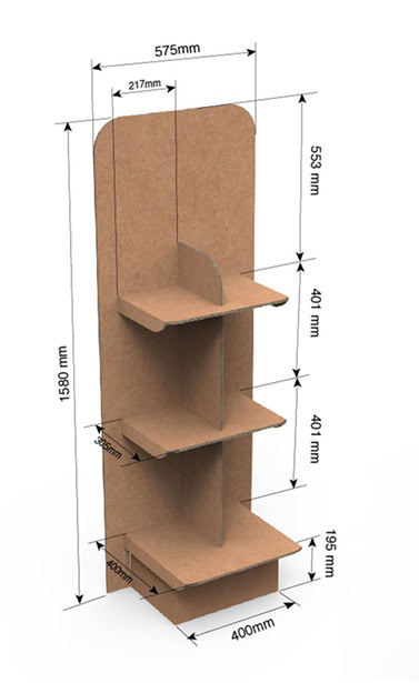 Expositores o estructuras de carton personalizados 3 bandejas con separación centralMODELO 10 STANDAR Expositores o estructuras de carton personalizados 3 bandejas con separación central