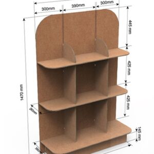 expositor o estructura de carton personalizado con 3 alturas y 2 separadores centrales