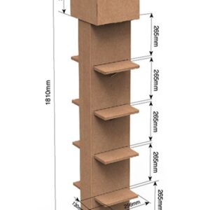 expositor o estructura de carton a dos caras con 4 estantes a cada lado