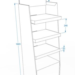 Expositor o estructura de carton personalizado modelo 24, adaptable en medidas sin coste de troquel, fácil montaje, ideal para tiendas y supermercados.