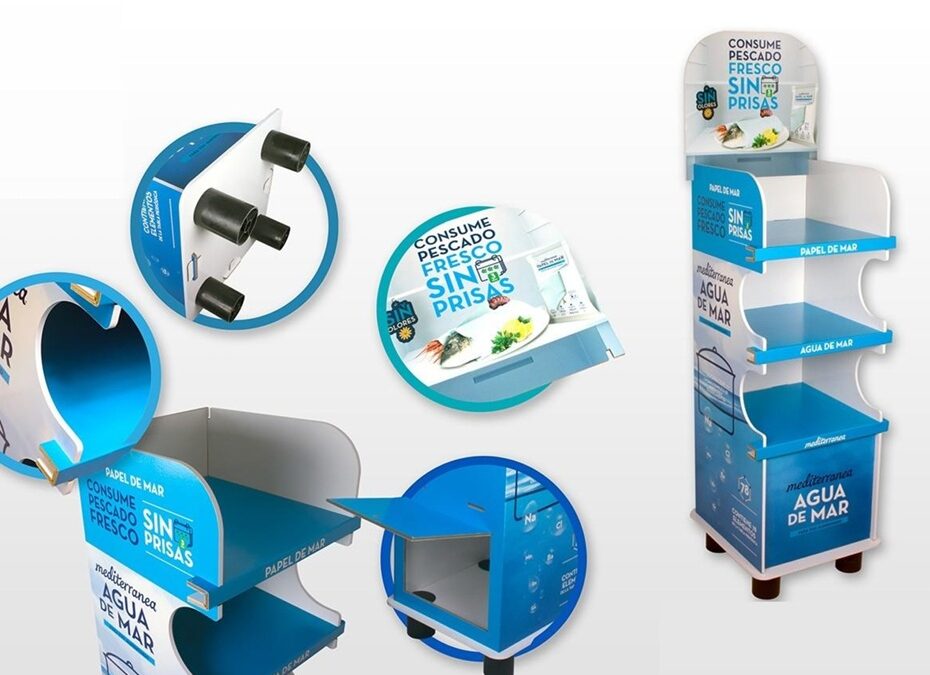 display publicitario de suelo de cartón para supermercado
