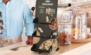 Expositor de sobremesa o mostrador para snacks o frutos secos